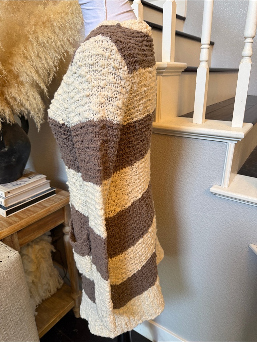 FREE PEOPLE Cuddle Bear Stripe Wool Blend Bouclé Cardigan Sweater Size Small - Picture 4 of 8